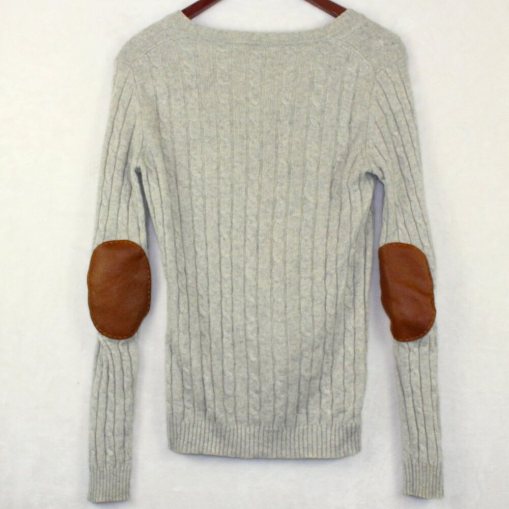 Avenue Foch Cashmere V Neck Sweater Elbow Patches Womens Small